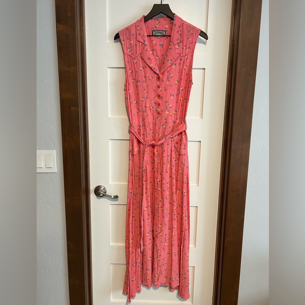 Shyanne Sleeveless Pink Floral Tie Belt Midi Dress Size Medium - Picture 6 of 6